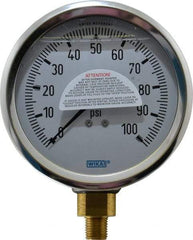 Wika - 4" Dial, 1/4 Thread, 0-100 Scale Range, Pressure Gauge - Lower Connection Mount, Accurate to 1% of Scale - Americas Industrial Supply