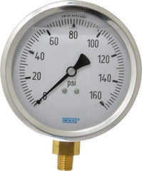 Wika - 4" Dial, 1/4 Thread, 0-160 Scale Range, Pressure Gauge - Lower Connection Mount, Accurate to 1% of Scale - Americas Industrial Supply