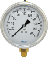 Wika - 4" Dial, 1/4 Thread, 0-200 Scale Range, Pressure Gauge - Lower Connection Mount, Accurate to 1% of Scale - Americas Industrial Supply