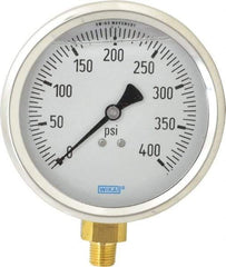 Wika - 4" Dial, 1/4 Thread, 0-400 Scale Range, Pressure Gauge - Lower Connection Mount, Accurate to 1% of Scale - Americas Industrial Supply