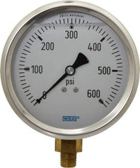Wika - 4" Dial, 1/4 Thread, 0-600 Scale Range, Pressure Gauge - Lower Connection Mount, Accurate to 1% of Scale - Americas Industrial Supply