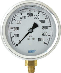 Wika - 4" Dial, 1/4 Thread, 0-1,000 Scale Range, Pressure Gauge - Lower Connection Mount, Accurate to 1% of Scale - Americas Industrial Supply