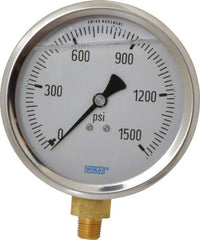 Wika - 4" Dial, 1/4 Thread, 0-1,500 Scale Range, Pressure Gauge - Lower Connection Mount, Accurate to 1% of Scale - Americas Industrial Supply