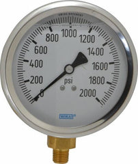 Wika - 4" Dial, 1/4 Thread, 0-2,000 Scale Range, Pressure Gauge - Lower Connection Mount, Accurate to 1% of Scale - Americas Industrial Supply