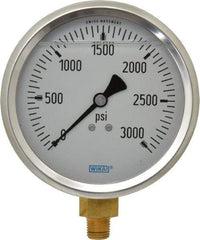 Wika - 4" Dial, 1/4 Thread, 0-3,000 Scale Range, Pressure Gauge - Lower Connection Mount, Accurate to 1% of Scale - Americas Industrial Supply