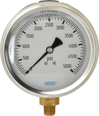 Wika - 4" Dial, 1/4 Thread, 0-5,000 Scale Range, Pressure Gauge - Lower Connection Mount, Accurate to 1% of Scale - Americas Industrial Supply