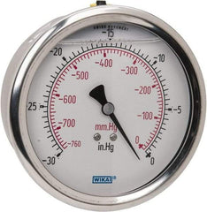 Wika - 4" Dial, 1/4 Thread, 30-0 Scale Range, Pressure Gauge - Lower Back Connection Mount, Accurate to 1% of Scale - Americas Industrial Supply