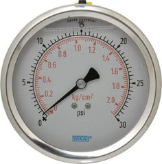 Wika - 4" Dial, 1/4 Thread, 0-30 Scale Range, Pressure Gauge - Lower Back Connection Mount, Accurate to 1% of Scale - Americas Industrial Supply