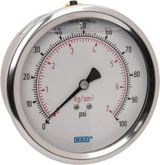 Wika - 4" Dial, 1/4 Thread, 0-100 Scale Range, Pressure Gauge - Lower Back Connection Mount, Accurate to 1% of Scale - Americas Industrial Supply