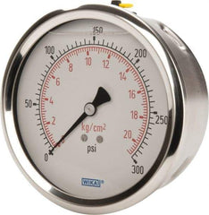 Wika - 4" Dial, 1/4 Thread, 0-300 Scale Range, Pressure Gauge - Lower Back Connection Mount, Accurate to 1% of Scale - Americas Industrial Supply