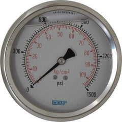Wika - 4" Dial, 1/4 Thread, 0-1,500 Scale Range, Pressure Gauge - Lower Back Connection Mount, Accurate to 1% of Scale - Americas Industrial Supply