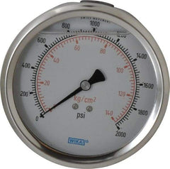 Wika - 4" Dial, 1/4 Thread, 0-2,000 Scale Range, Pressure Gauge - Lower Back Connection Mount, Accurate to 1% of Scale - Americas Industrial Supply