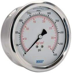 Wika - 4" Dial, 1/4 Thread, 0-5,000 Scale Range, Pressure Gauge - Lower Back Connection Mount, Accurate to 1% of Scale - Americas Industrial Supply