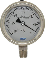 Wika - 2-1/2" Dial, 1/4 Thread, 30-0 Scale Range, Pressure Gauge - Lower Connection Mount, Accurate to 1.5% of Scale - Americas Industrial Supply