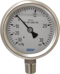 Wika - 2-1/2" Dial, 1/4 Thread, 30-0-30 Scale Range, Pressure Gauge - Lower Connection Mount, Accurate to 1.5% of Scale - Americas Industrial Supply
