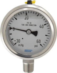 Wika - 2-1/2" Dial, 1/4 Thread, 30-0-60 Scale Range, Pressure Gauge - Lower Connection Mount, Accurate to 1.5% of Scale - Americas Industrial Supply