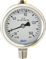 Wika - 2-1/2" Dial, 1/4 Thread, 30-0-160 Scale Range, Pressure Gauge - Lower Connection Mount, Accurate to 1.5% of Scale - Americas Industrial Supply