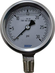 Wika - 2-1/2" Dial, 1/4 Thread, 0-30 Scale Range, Pressure Gauge - Lower Connection Mount, Accurate to 1.5% of Scale - Americas Industrial Supply