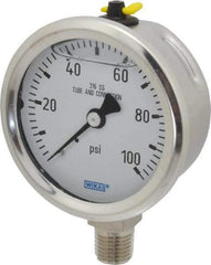 Wika - 2-1/2" Dial, 1/4 Thread, 0-100 Scale Range, Pressure Gauge - Lower Connection Mount, Accurate to 1.5% of Scale - Americas Industrial Supply