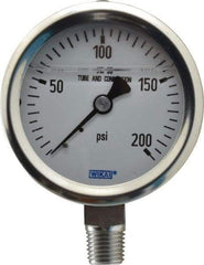 Wika - 2-1/2" Dial, 1/4 Thread, 0-200 Scale Range, Pressure Gauge - Lower Connection Mount, Accurate to 1.5% of Scale - Americas Industrial Supply