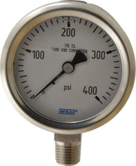 Wika - 2-1/2" Dial, 1/4 Thread, 0-400 Scale Range, Pressure Gauge - Lower Connection Mount, Accurate to 1.5% of Scale - Americas Industrial Supply