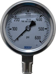 Wika - 2-1/2" Dial, 1/4 Thread, 0-600 Scale Range, Pressure Gauge - Lower Connection Mount, Accurate to 1.5% of Scale - Americas Industrial Supply
