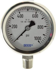 Wika - 2-1/2" Dial, 1/4 Thread, 0-1,000 Scale Range, Pressure Gauge - Lower Connection Mount, Accurate to 1.5% of Scale - Americas Industrial Supply
