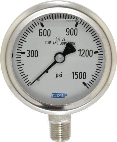 Wika - 2-1/2" Dial, 1/4 Thread, 0-1,500 Scale Range, Pressure Gauge - Lower Connection Mount, Accurate to 1.5% of Scale - Americas Industrial Supply