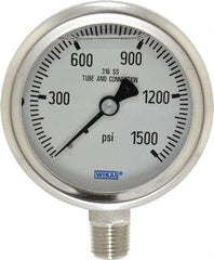 Wika - 2-1/2" Dial, 1/4 Thread, 0-1,500 Scale Range, Pressure Gauge - Lower Connection Mount, Accurate to 1.5% of Scale - Americas Industrial Supply