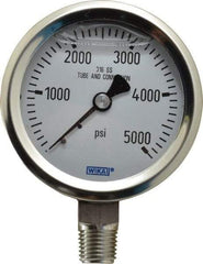 Wika - 2-1/2" Dial, 1/4 Thread, 0-5,000 Scale Range, Pressure Gauge - Lower Connection Mount, Accurate to 1.5% of Scale - Americas Industrial Supply