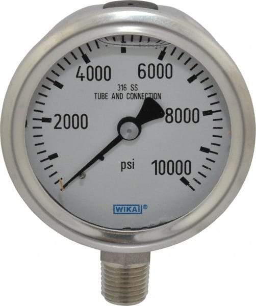 Wika - 2-1/2" Dial, 1/4 Thread, 0-10,000 Scale Range, Pressure Gauge - Lower Connection Mount, Accurate to 1.5% of Scale - Americas Industrial Supply