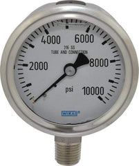 Wika - 2-1/2" Dial, 1/4 Thread, 0-10,000 Scale Range, Pressure Gauge - Lower Connection Mount, Accurate to 1.5% of Scale - Americas Industrial Supply