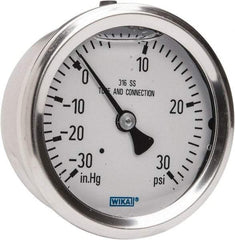 Wika - 2-1/2" Dial, 1/4 Thread, 30-0-30 Scale Range, Pressure Gauge - Center Back Connection Mount, Accurate to 1.5% of Scale - Americas Industrial Supply