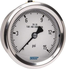 Wika - 2-1/2" Dial, 1/4 Thread, 0-15 Scale Range, Pressure Gauge - Center Back Connection Mount, Accurate to 1.5% of Scale - Americas Industrial Supply