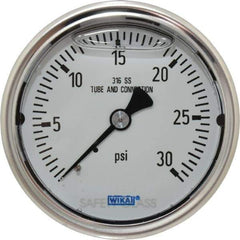Wika - 2-1/2" Dial, 1/4 Thread, 0-30 Scale Range, Pressure Gauge - Center Back Connection Mount, Accurate to 1.5% of Scale - Americas Industrial Supply