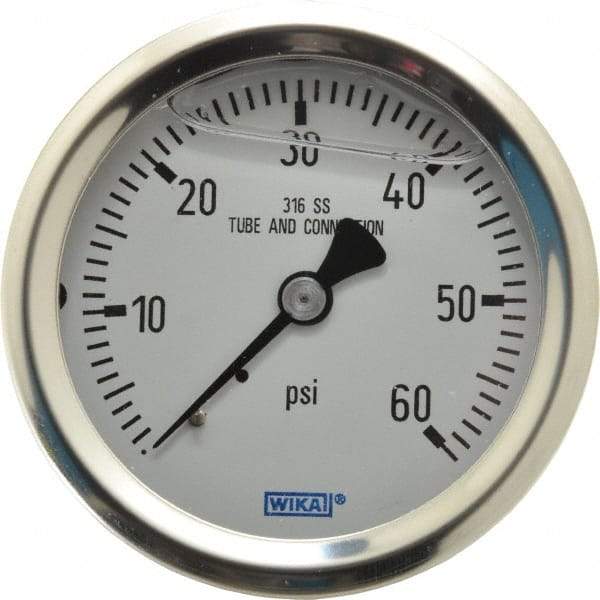 Wika - 2-1/2" Dial, 1/4 Thread, 0-60 Scale Range, Pressure Gauge - Center Back Connection Mount, Accurate to 1.5% of Scale - Americas Industrial Supply