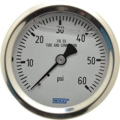 Wika - 2-1/2" Dial, 1/4 Thread, 0-60 Scale Range, Pressure Gauge - Center Back Connection Mount, Accurate to 1.5% of Scale - Americas Industrial Supply