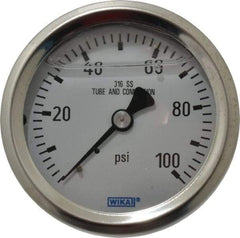 Wika - 2-1/2" Dial, 1/4 Thread, 0-100 Scale Range, Pressure Gauge - Center Back Connection Mount, Accurate to 1.5% of Scale - Americas Industrial Supply