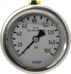 Wika - 2-1/2" Dial, 1/4 Thread, 0-160 Scale Range, Pressure Gauge - Center Back Connection Mount, Accurate to 1.5% of Scale - Americas Industrial Supply