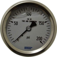 Wika - 2-1/2" Dial, 1/4 Thread, 0-200 Scale Range, Pressure Gauge - Center Back Connection Mount, Accurate to 1.5% of Scale - Americas Industrial Supply