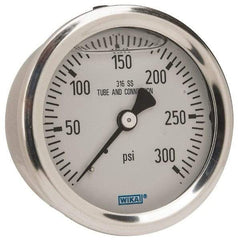 Wika - 2-1/2" Dial, 1/4 Thread, 0-300 Scale Range, Pressure Gauge - Center Back Connection Mount, Accurate to 1.5% of Scale - Americas Industrial Supply