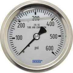 Wika - 2-1/2" Dial, 1/4 Thread, 0-600 Scale Range, Pressure Gauge - Center Back Connection Mount, Accurate to 1.5% of Scale - Americas Industrial Supply