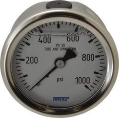 Wika - 2-1/2" Dial, 1/4 Thread, 0-1,000 Scale Range, Pressure Gauge - Center Back Connection Mount, Accurate to 1.5% of Scale - Americas Industrial Supply