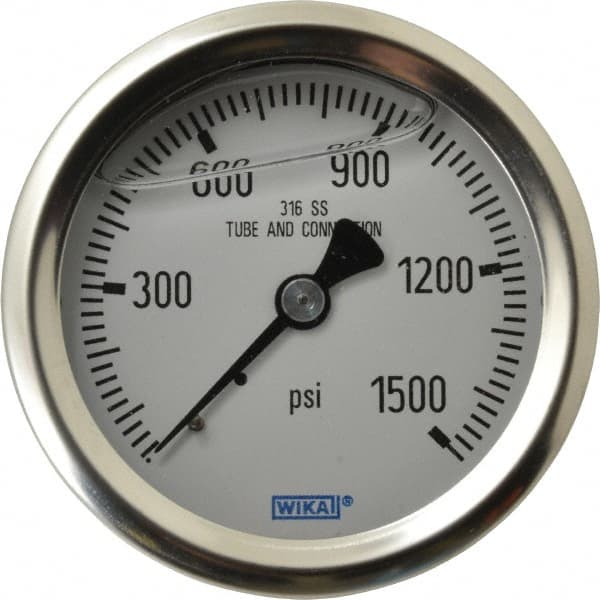 Wika - 2-1/2" Dial, 1/4 Thread, 0-1,500 Scale Range, Pressure Gauge - Center Back Connection Mount, Accurate to 1.5% of Scale - Americas Industrial Supply