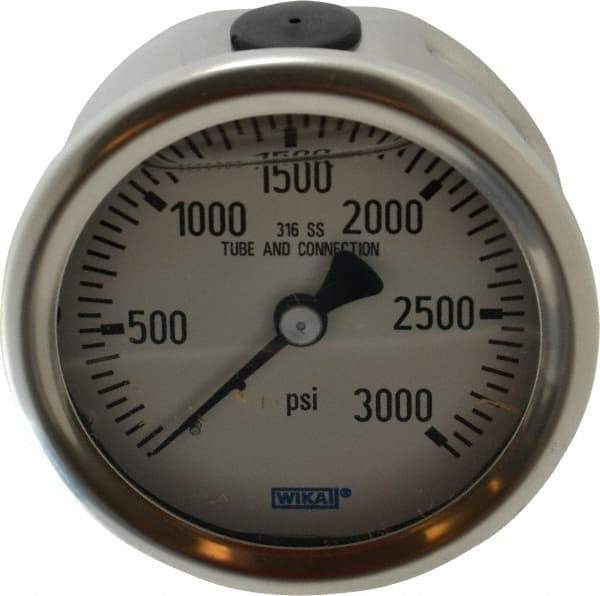 Wika - 2-1/2" Dial, 1/4 Thread, 0-3,000 Scale Range, Pressure Gauge - Center Back Connection Mount, Accurate to 1.5% of Scale - Americas Industrial Supply