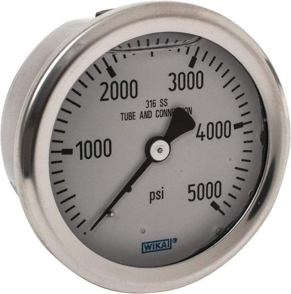 Wika - 2-1/2" Dial, 1/4 Thread, 0-5,000 Scale Range, Pressure Gauge - Center Back Connection Mount, Accurate to 1.5% of Scale - Americas Industrial Supply
