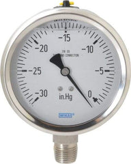 Wika - 4" Dial, 1/2 Thread, 30-0 Scale Range, Pressure Gauge - Lower Connection Mount, Accurate to 1% of Scale - Americas Industrial Supply