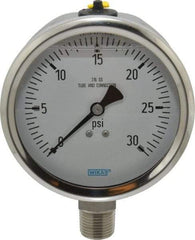 Wika - 4" Dial, 1/2 Thread, 0-30 Scale Range, Pressure Gauge - Lower Connection Mount, Accurate to 1% of Scale - Americas Industrial Supply