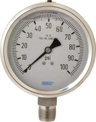 Wika - 4" Dial, 1/2 Thread, 0-100 Scale Range, Pressure Gauge - Lower Connection Mount, Accurate to 1% of Scale - Americas Industrial Supply