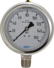 Wika - 4" Dial, 1/2 Thread, 0-160 Scale Range, Pressure Gauge - Lower Connection Mount, Accurate to 1% of Scale - Americas Industrial Supply